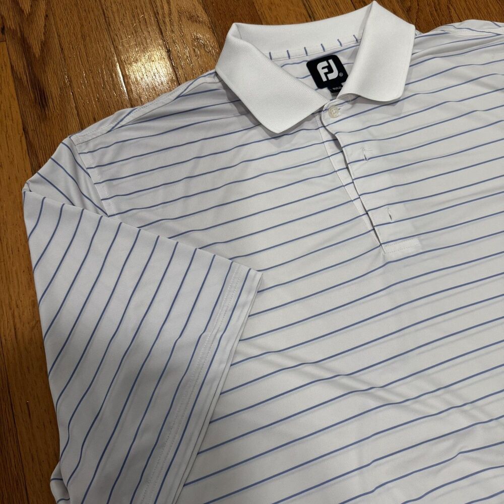 FOOTJOY Mens White Blue Striped Performance Short Sleeve Golf Polo Shirt Size XL